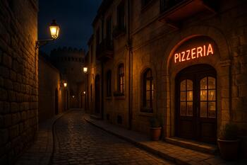 Bakü İçərişəhər taş sokakta Rocket Pie’a giden yol