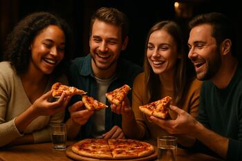 Misafirlerin gülümseyen anı, masada sıcak dilimler