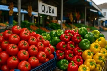 Yerel pazarda taze domates ve biber