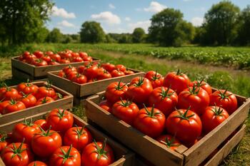 Quba’da küçük bir çiftlikte domates kasaları