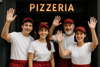 Ekip, kapıda el sallarken