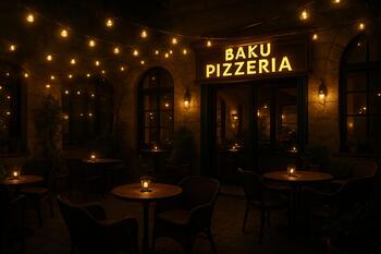 Bakü’de akşam terasında sıcak ışıklar