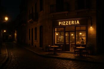 Gece ışıkları ve sakin masa