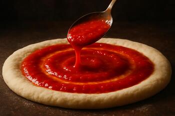 Domates sosu kaşıkta parlak çizgi