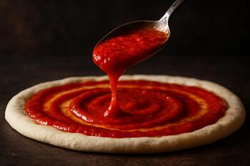 Domates sosu kaşık üzerinde parlak çizgi